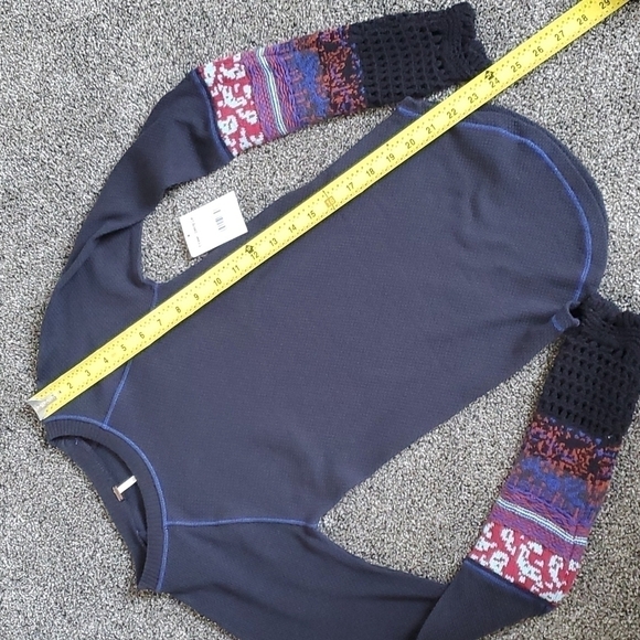 NWT Free People Mix Thermal Cuff Long Sleeve Top women boho - Picture 7 of 10